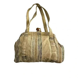 First Class boho shoulder bag, woven w/ wooden bead closure